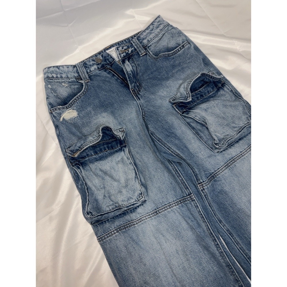 Forever 21 Women's Denim Cargo Oversized Double Knee Jeans Size 26 Distressed